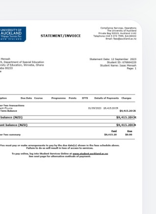 School invoice example